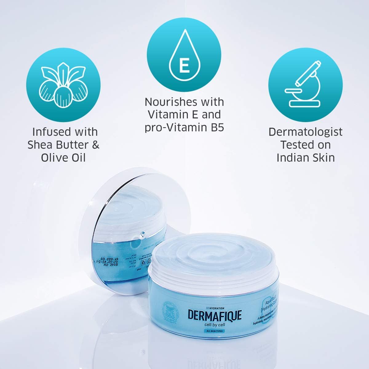 Dermafique Aqua Cloud Hydrating Crème 200g | Weightless & Non-greasy |Plumps, Improves Elasticity & Barrier,Anti-Ageing|Dry, Oily, Normal Skin Moisturizer for summer| DermatTested on Indian Skin