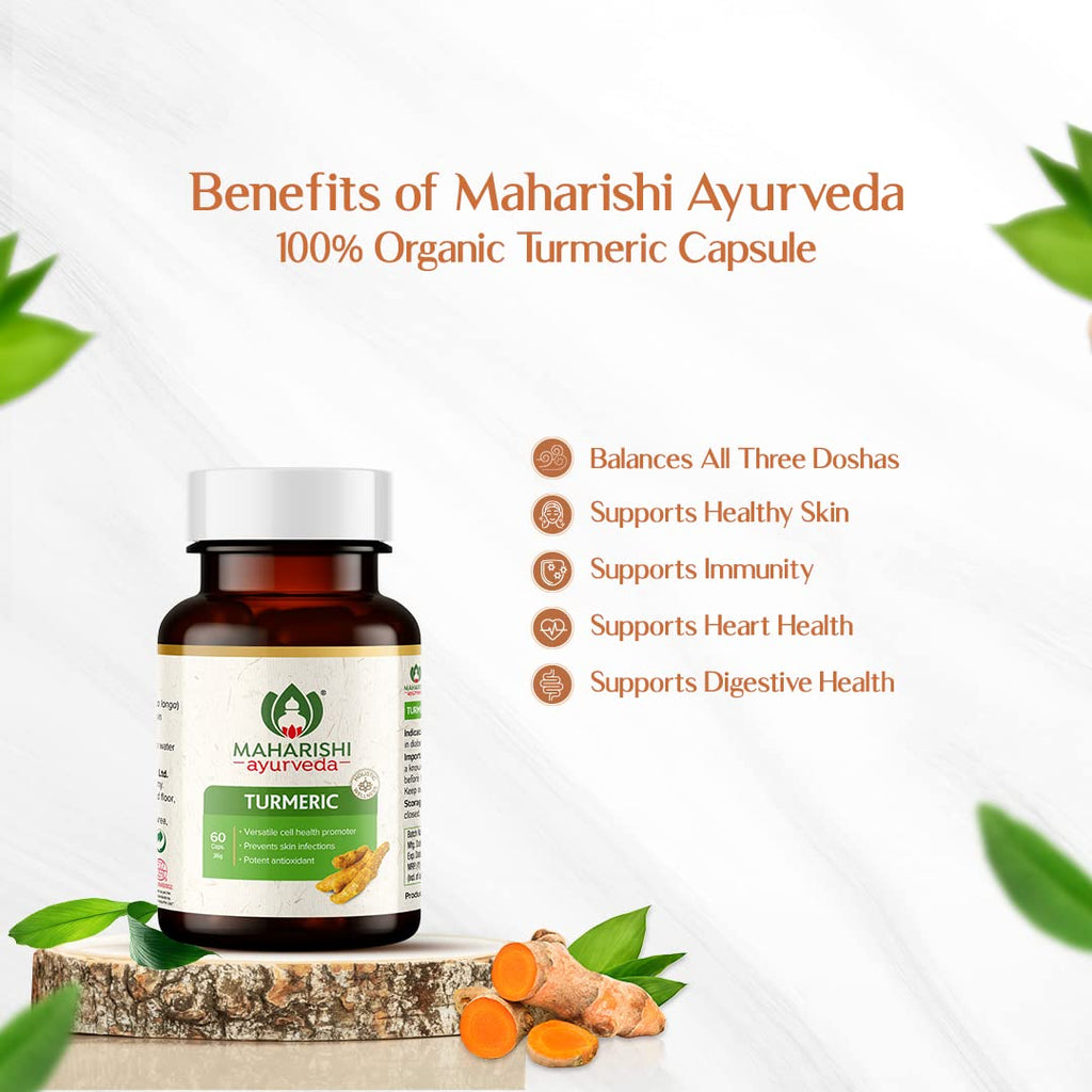 Maharishi Ayurveda 100% OrganicTurmeric Capsules 500 MG |Boosts Immunity | Joint Support | Anti-Inflammatory | Supports Skin Health | 60 Capsules