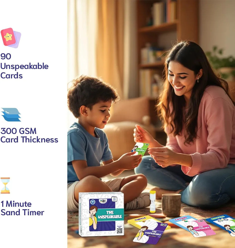 GiniMini The Unspeakable Word Guessing Game for Kids Aged 5 Plus Fast-Paced Educational and Party Game 90 Cards One Minute Sand Timer and Manual Improves Vocabulary Communication and Thinking Skills