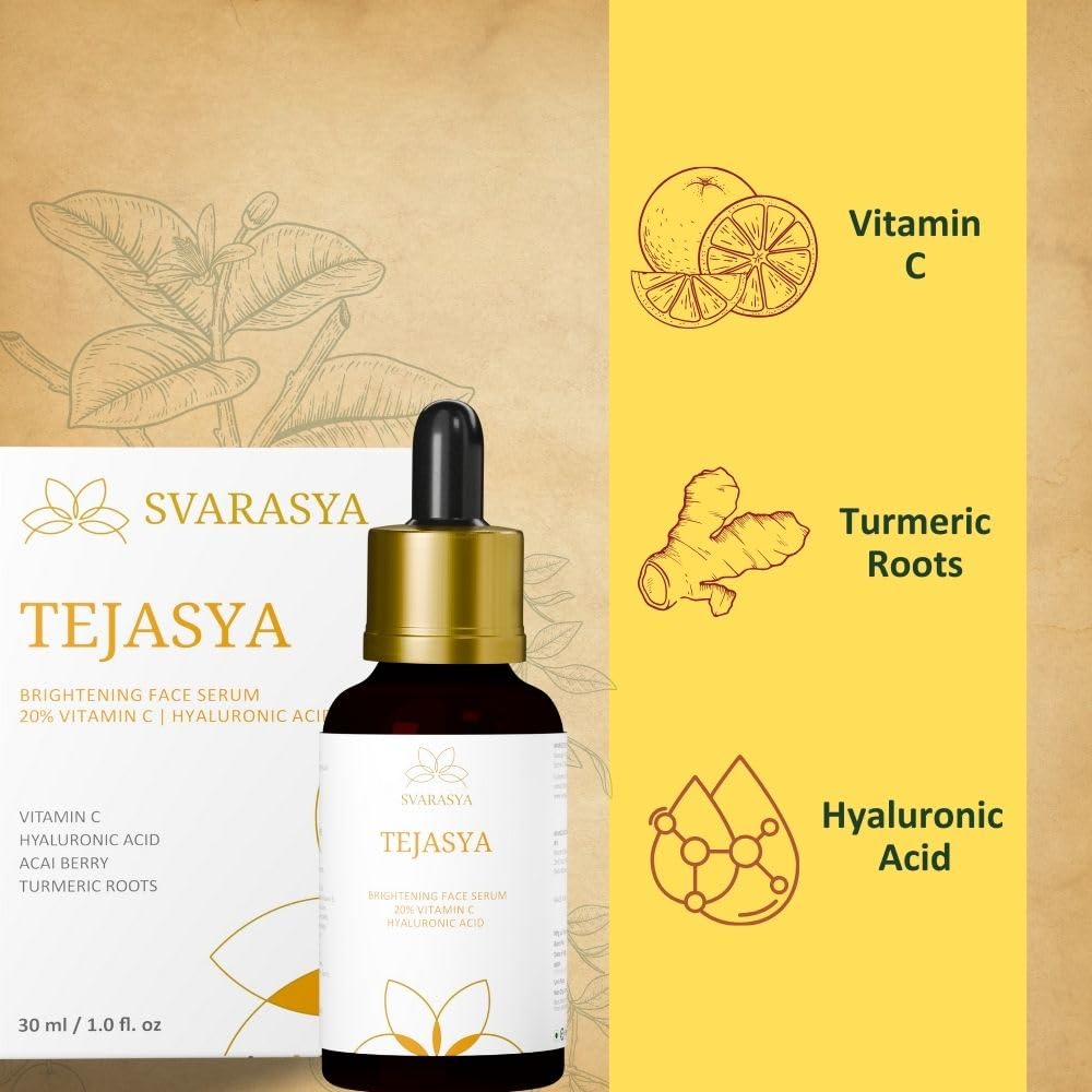 Svarasya Tejasya 20% Vitamin C & Hyaluronic Acid Face Serum, Anti-pigmentation for Men & Women | 30ml