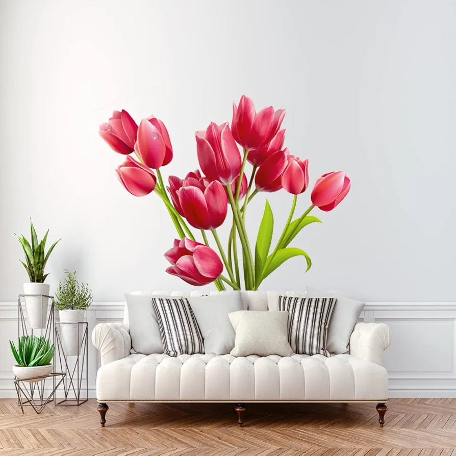Rangoli Pink Lily Flowers Large Self Adhesive Sticker Size-50cm*70cm