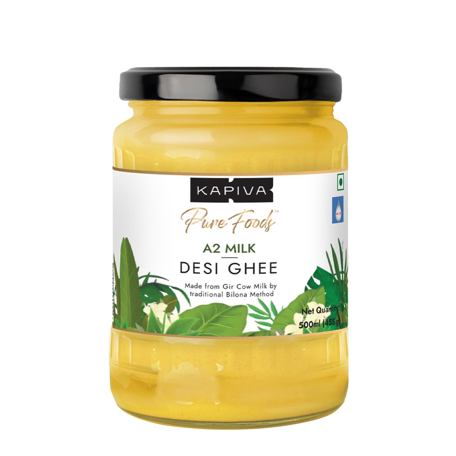 Kapiva Certified A2 Gir Cow Ghee 500ML | Traditional Vedic Bilona Method | Grassfed, Pure & Healthy | Curd-Churned | Premium Glass Bottle | 100% Natural & Lab-Tested | Rich in Nutrition