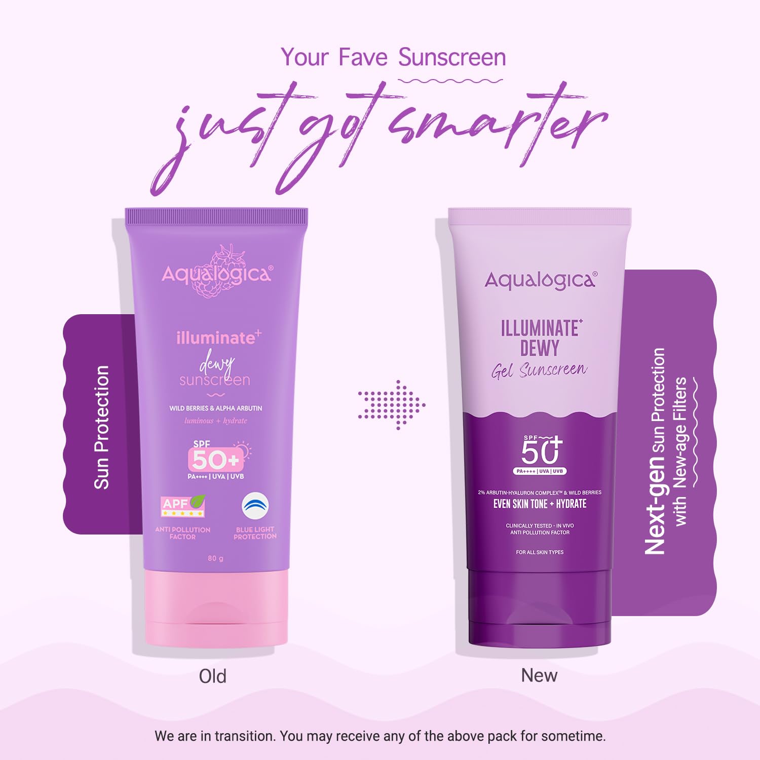 Aqualogica Illuminate+ Dewy Gel Sunscreen SPF 50+ PA++++, 80g | 2% Arbutin-Hyaluron Complex & Wild Berries | Broad Spectrum UVA/UVB & Blue Light Protection | Fragrance-Free | No White Cast | Lightweight | For Men & Women