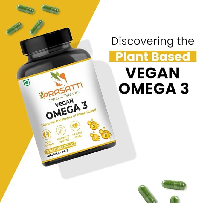 Prasatti Herbal Organic Vegan Omega 3 Fish Oil Triple Strength 1000 Mg | Capsule for Men & Women - 90 Veg Caps