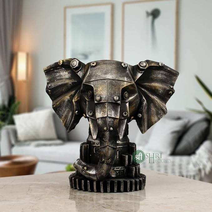 Indicast- Resin 7" Inch Elephant Face Statue Animal Figurines Handcrafted Decorative Showpiece Idol for Home and Office
