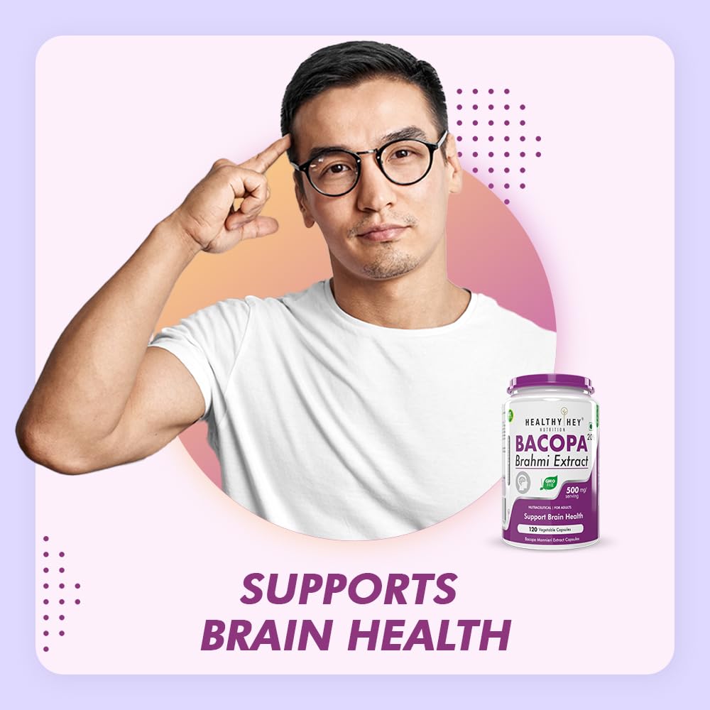 HealthyHey Nutrition Brahmi - Bacopa Monnieri Support Memory and Brain Health - 120 Veg Capsules