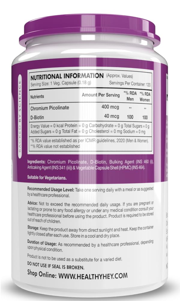 HealthyHey Nutrition Chromium Picolinate -Support Glucose Metabolism (High Absorption) 120 Capsules, Non-GMO, Gluten Free