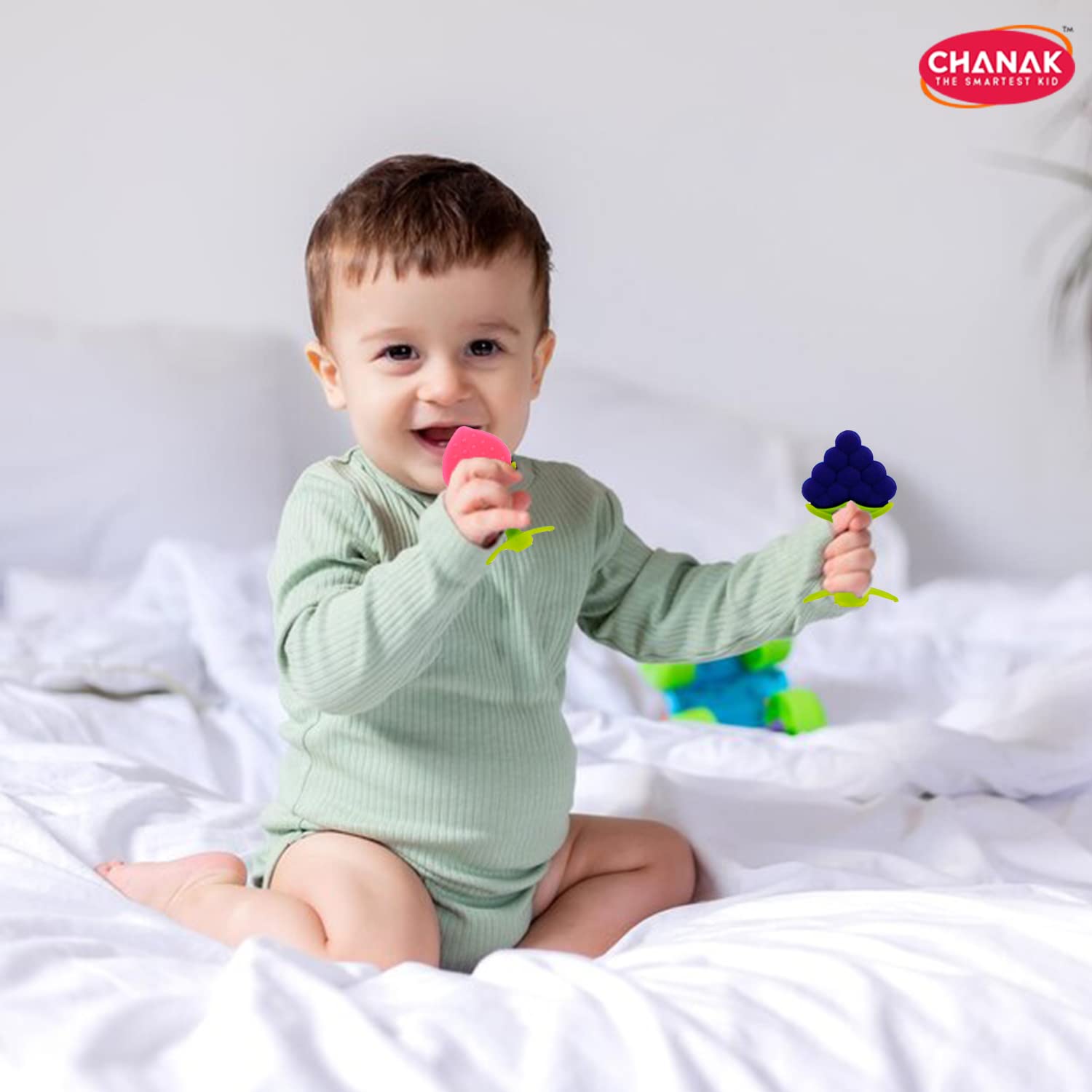 Chanak Baby Silicone Teether Fruit Teether for Toddlers Blue & Pink