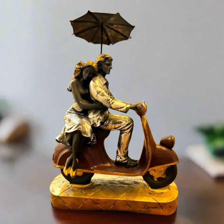 Alila Home Decoration Scooter Romantic Love Couple Statue Showpiece for Birthday Gift 11 Inch