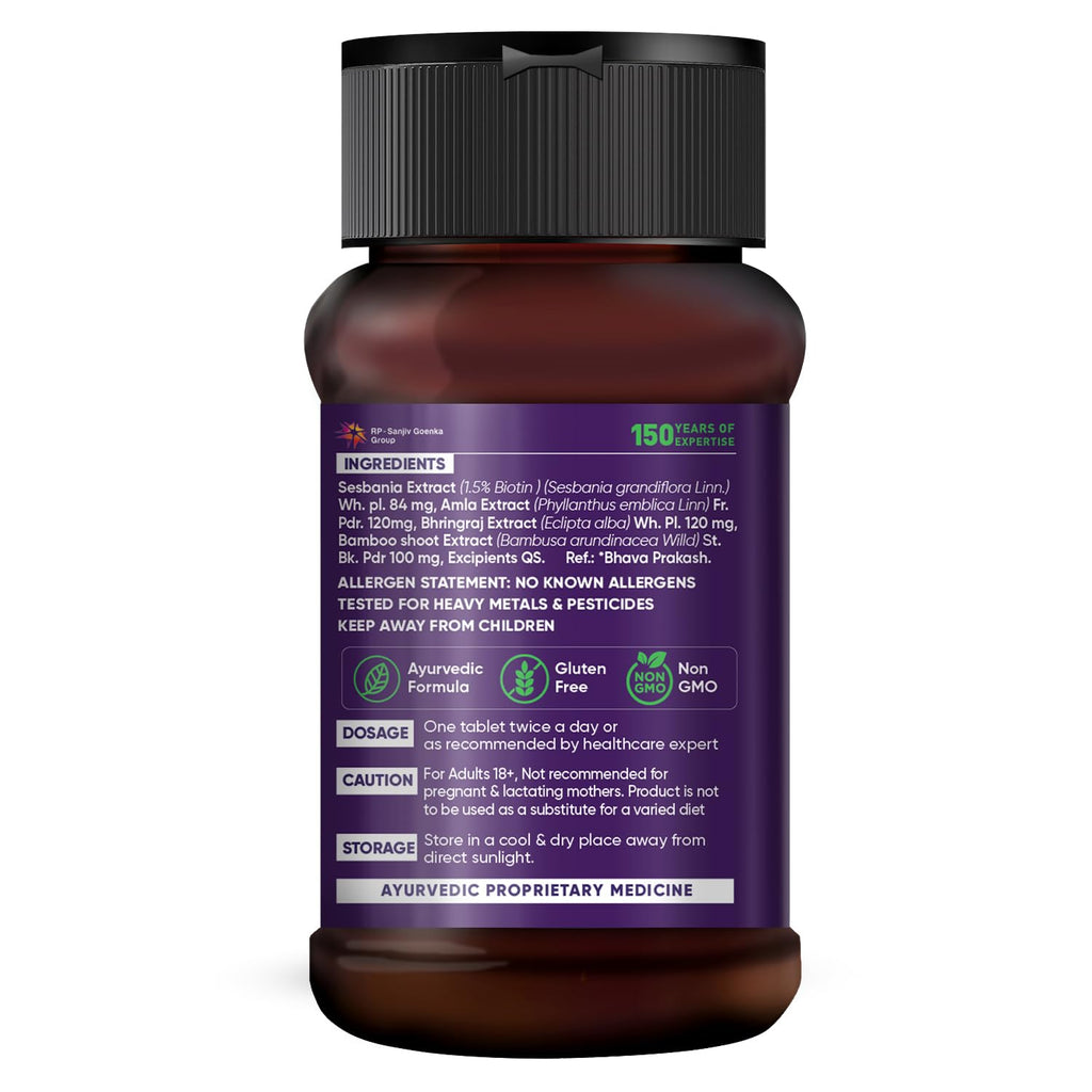 Dr. Vaidyaâ€™s Biotin Tablets for Hair Growth | Ayurvedic Hair Vitamins with Amla, Bhringraj & Bamboo Shoot | Natural Biotin Supplements for Hair Regrowth, Thinning Hair, Skin Glow & Stronger Nails (60 Tablets)