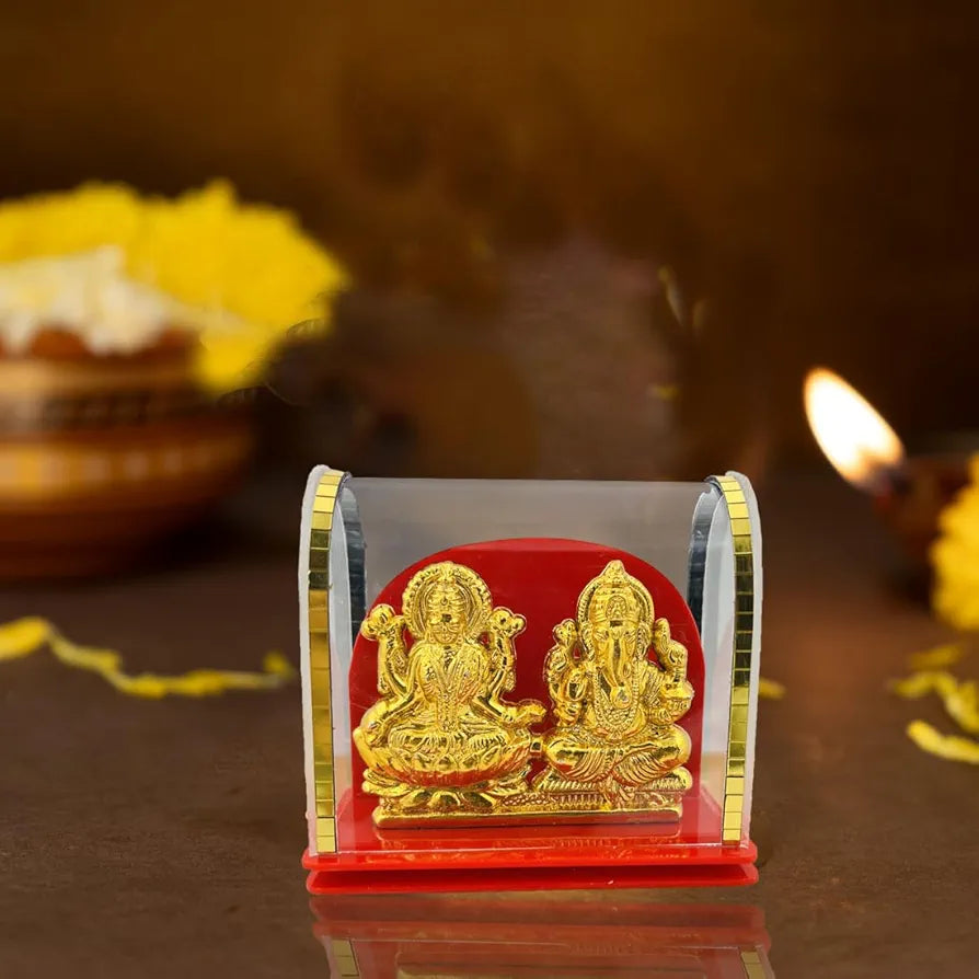 Goddess Laxmi and Ganesh Idol Murti Status for Pooja Mandir Car Dashboard Golden Laxmi Ganesh idol