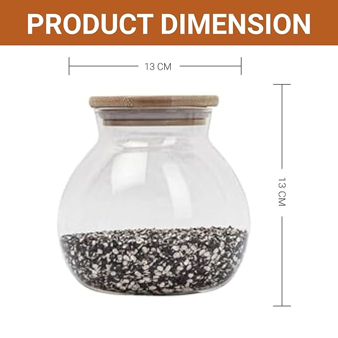 Femora Kitchen Storage Jars Borosilicate Glass With Wooden Lid Air Tight Jar | 1000 Ml | Pack of 2