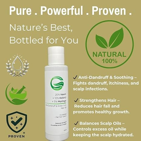 Greenviv 20% Neem + 10% Kalonji + 5% Moringa Anti-Dandruff & Scalp Care Hair Oil - 100 ml