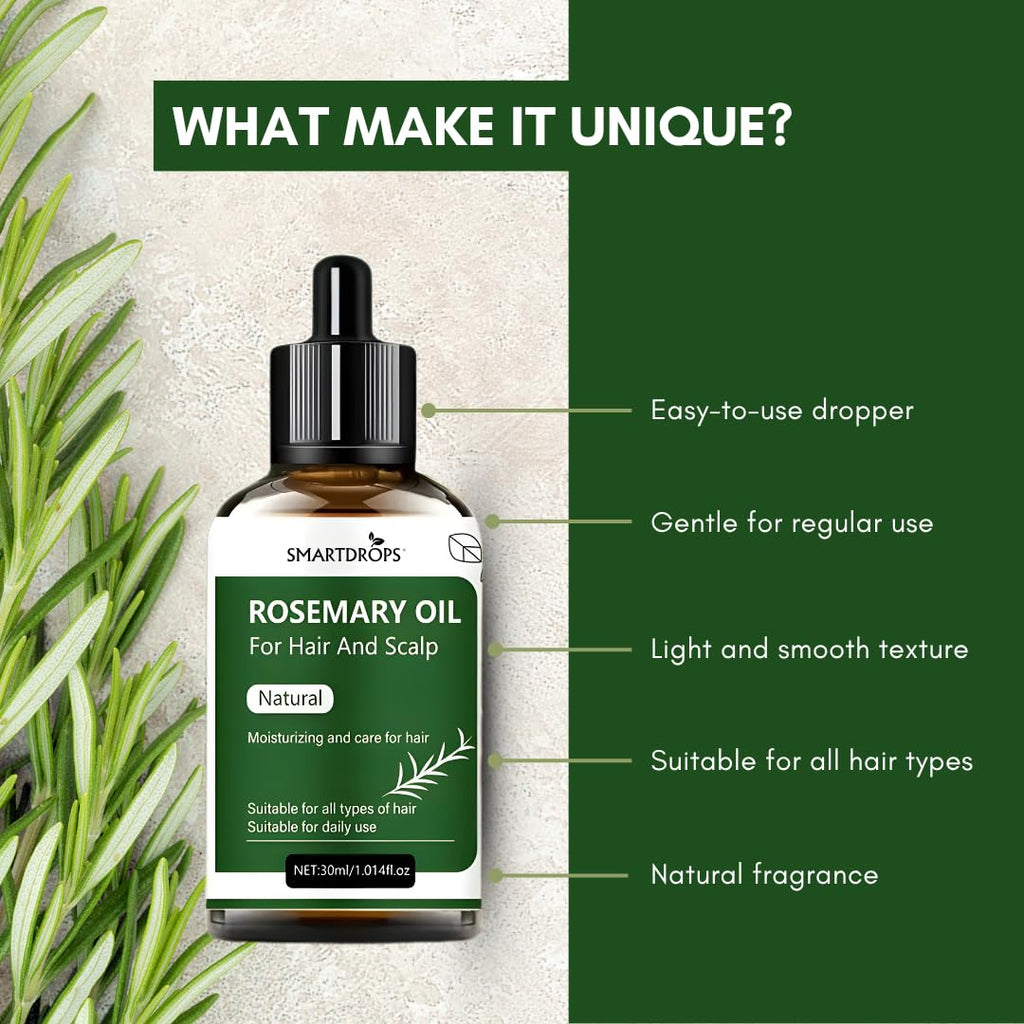 Smartdrops Rosemary Oil for Hair | Rosemary Oil for Hair Growth | rosemary Essential oil for hair Fall | Hair Strengthening Treatment for Healthy Nourished Hair- (30 ml)