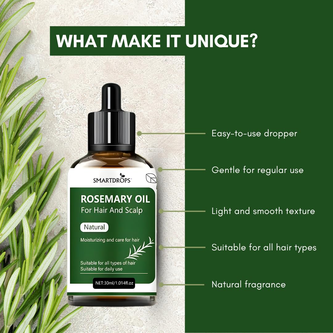 Smartdrops Rosemary Oil for Hair | Rosemary Oil for Hair Growth | rosemary Essential oil for hair Fall | Hair Strengthening Treatment for Healthy Nourished Hair- (30 ml)