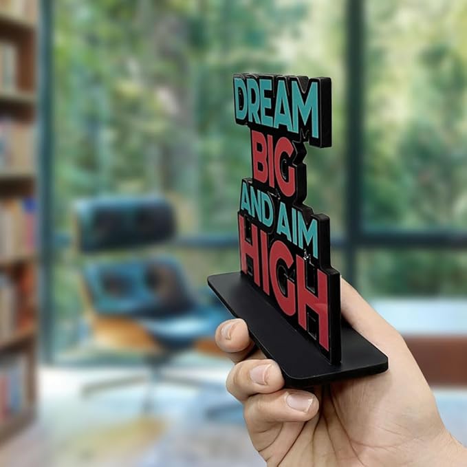 Artvibes Wooden Idols and Figurine Dream Big and Aim High Motivational Quotes Table Decor for Office Desk Showpiece