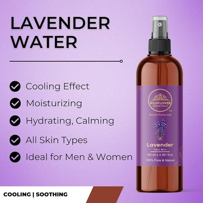 Wildflower Essentials Lavender Water (Floral Water) Hydrosol Toner - 100 ml