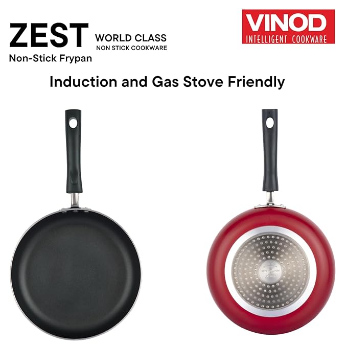 Vinod Zest Inducto Aluminium Non Stick Deep Frypan with Glass Lid - 24 cm | 3mm Thick | 3 Layer Coating