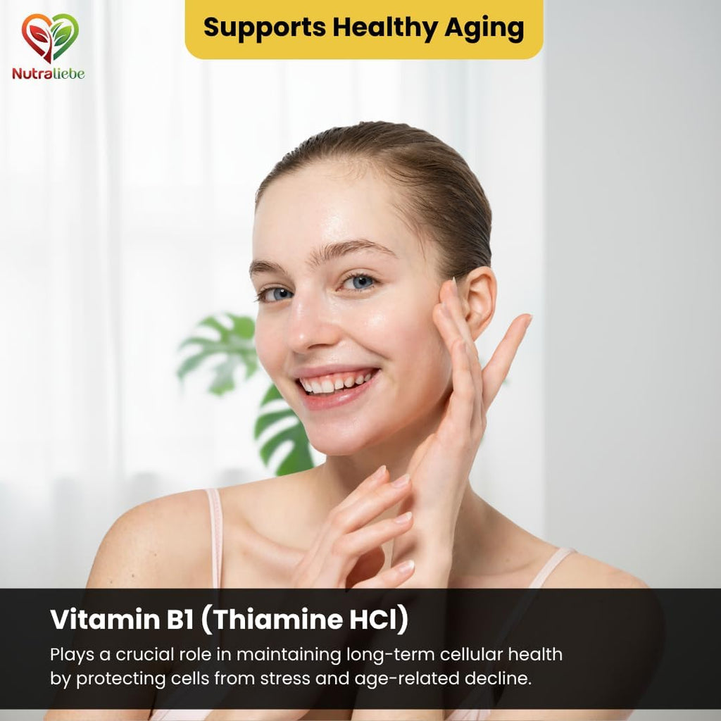 Nutraliebe Vitamin B1 (Thiamine HCl) â€“ High-Potency Energy & Nervous System Support | Promotes Metabolism, Heart Health & Brain Function | 90 Vegetarian Capsules | Non-GMO & Gluten-Free