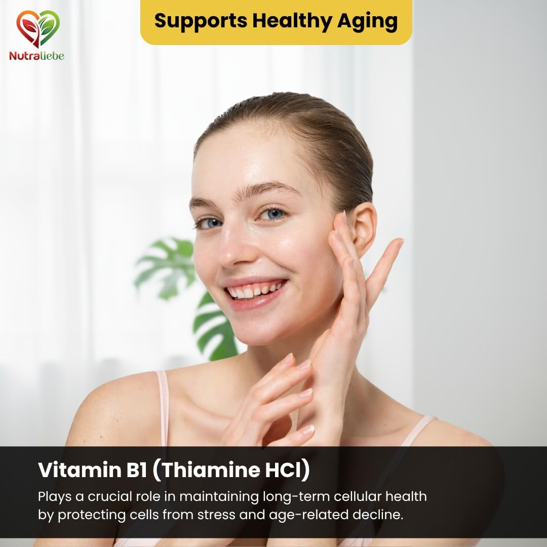 Nutraliebe Vitamin B1 (Thiamine HCl) â€“ High-Potency Energy & Nervous System Support | Promotes Metabolism, Heart Health & Brain Function | 90 Vegetarian Capsules | Non-GMO & Gluten-Free