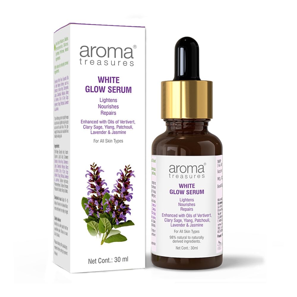 Aroma Treasures White Glow Face Serum | Skin Brightening and Anti-Dark Spots | Lightens, Nourishes, Repairs | 98% Natural to Naturally Derived Ingredients | For all skin types - 30ml