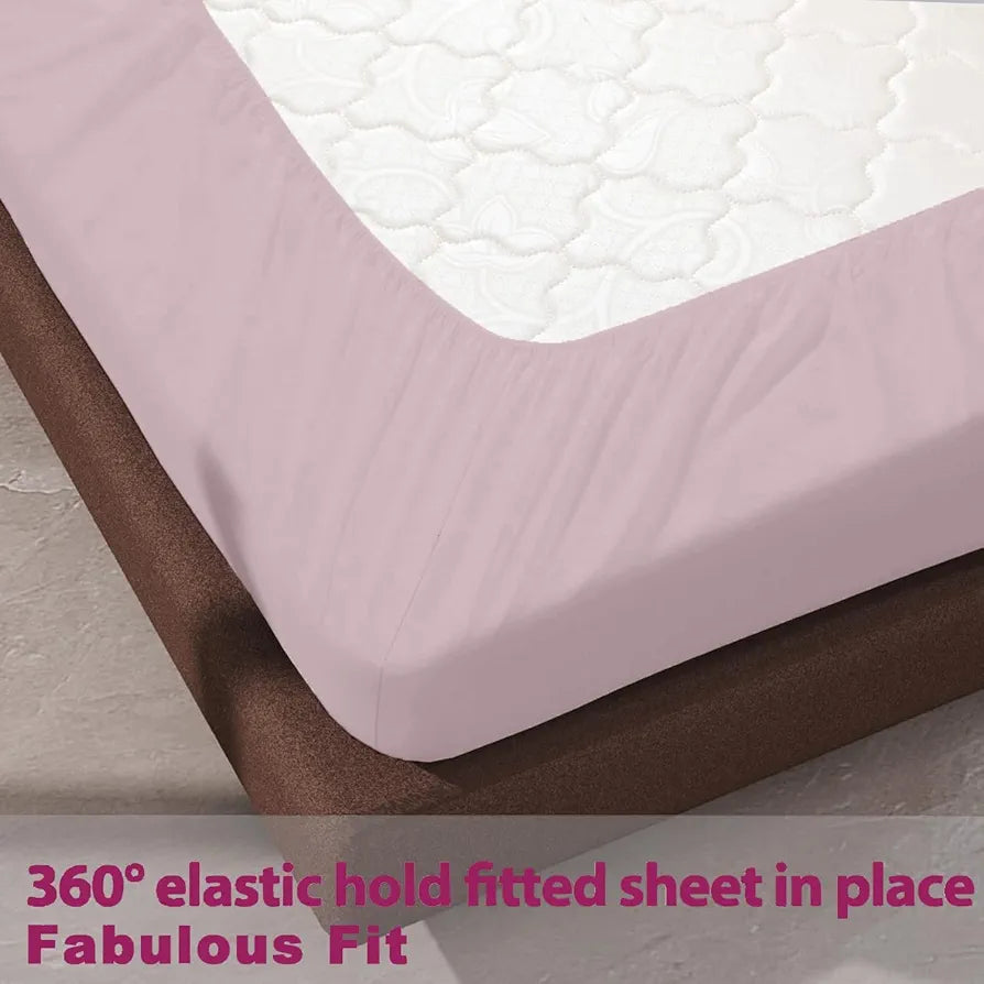 Trance Home Linen 100% Cotton 78 x 60 inch Queen Elastic Fitted Bedsheet 400TC Premium Queen Double Bed Size with 2 Pillow Covers Colour Cameo Rose
