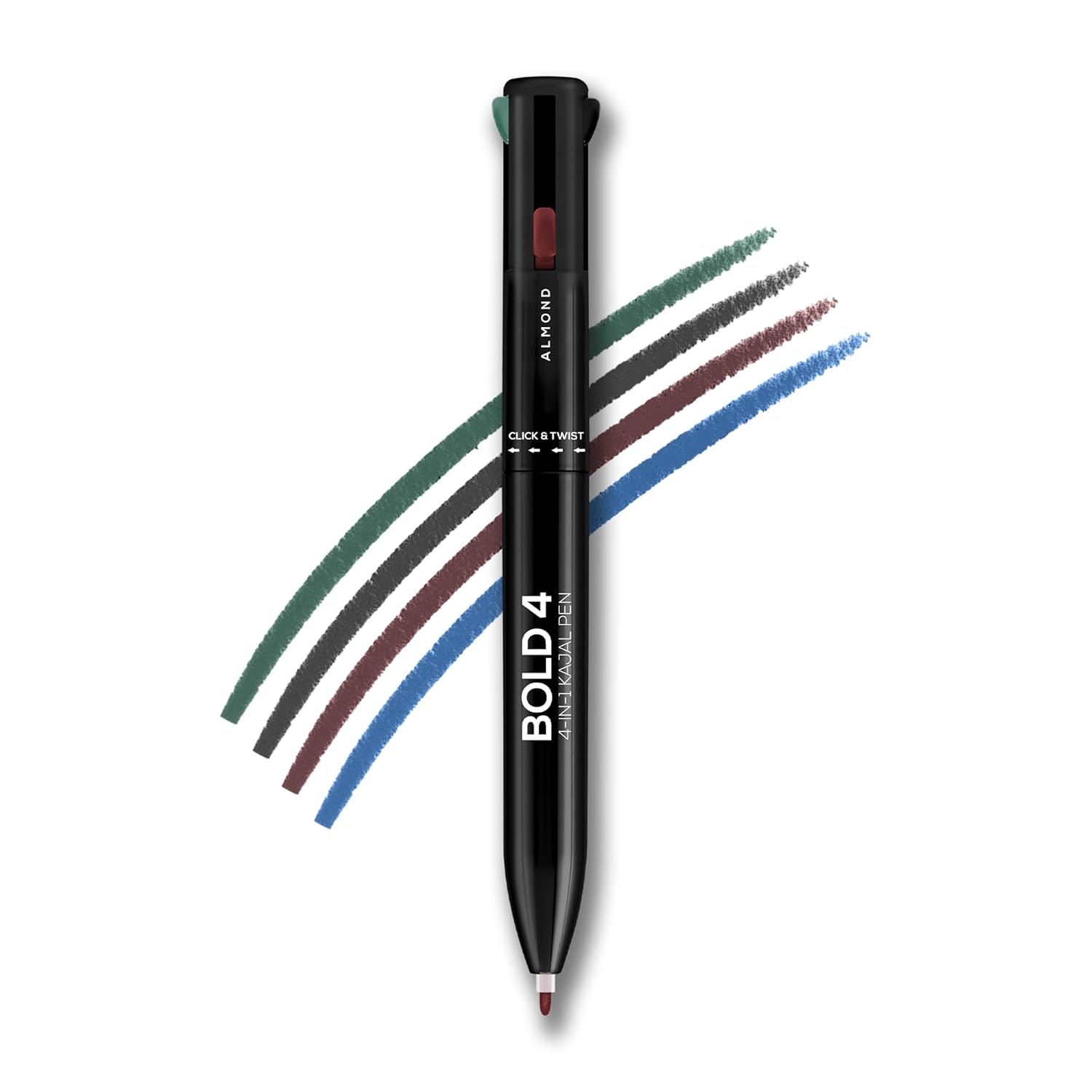RENEE Bold 4-4-in-1 Kajal - Four Shades Black, Brown, Teal & Blue | Matte Finish | Rich Color Payoff | One-stroke Application | Travel Friendly | Easy to Use