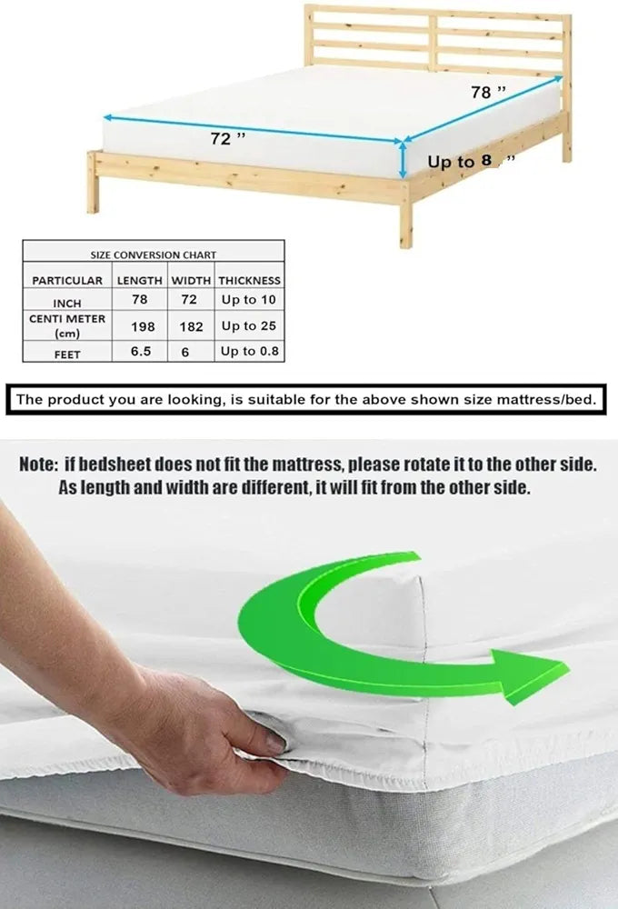 The Home Style Cotton Feel Glace Cotton Elastic Fitted Printed King Size Double Bed Bedsheet With 2 Pillow Cover 300 Threadcount ButterScotch
