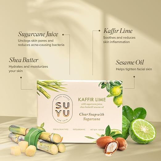 Suyu Kaffir Lime Clear Soaps For Bath Organic Bath Soap For Women & Men - 100 gms