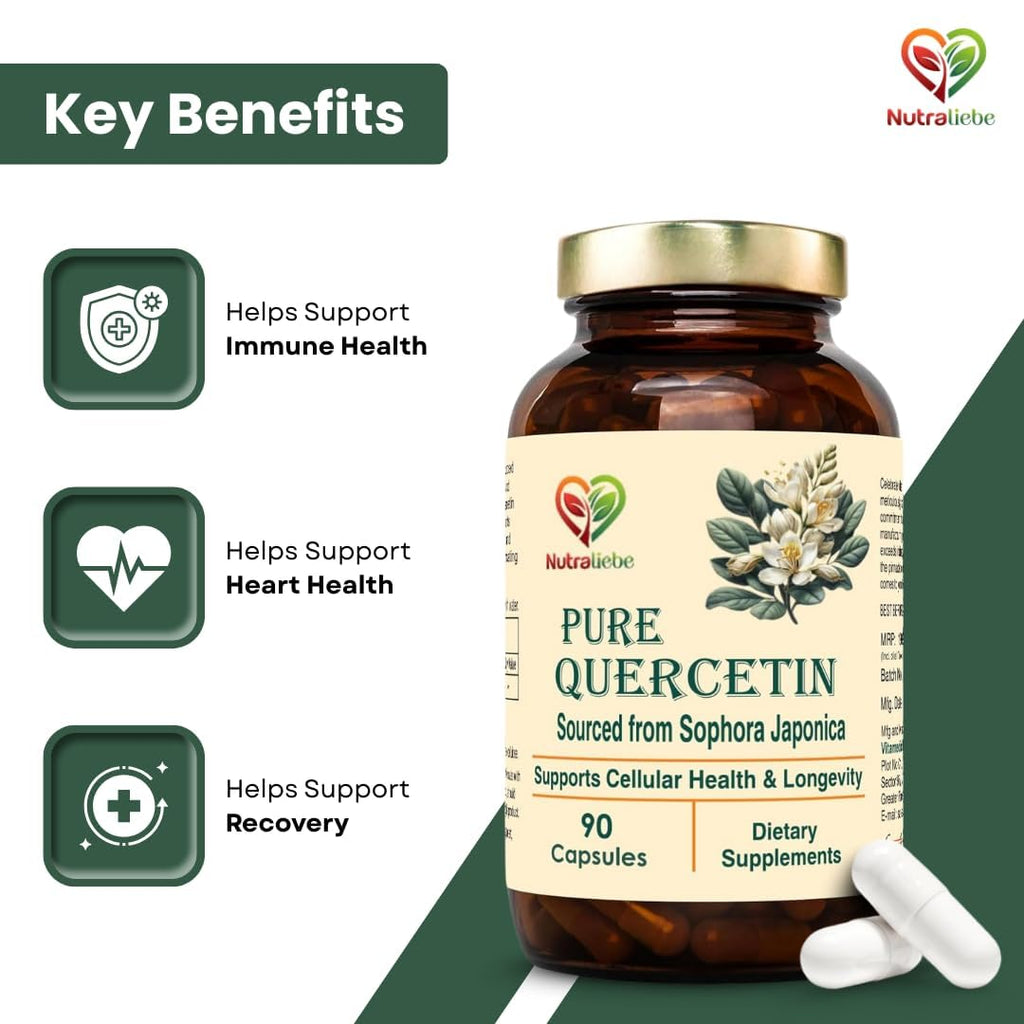 Nutraliebe Ultra-Pure Quercetin 500mg – Ultimate Immune & Shield-90 Caps | [ MAX ABSORPTION ] High Bioavailability Formula