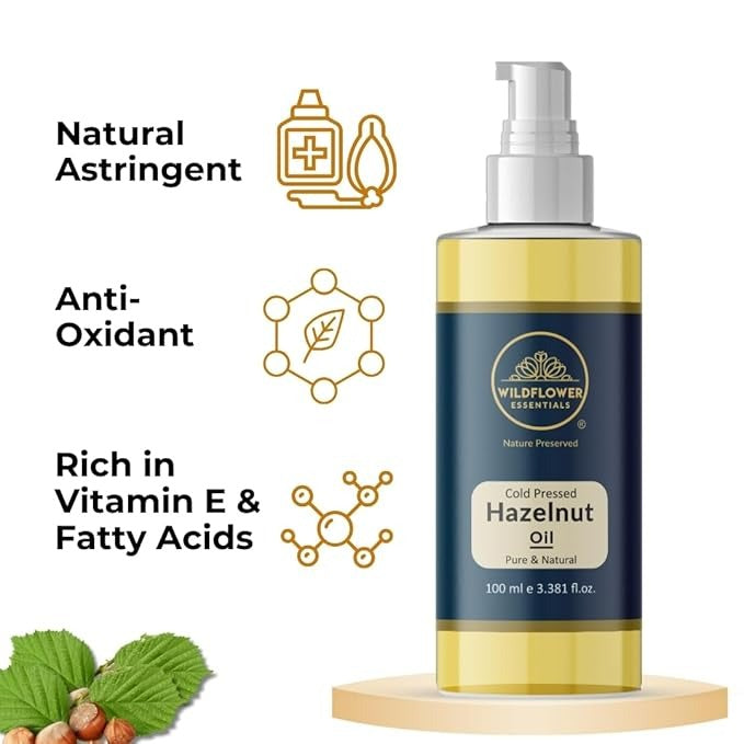 Wildflower Essentials Hazelnut Oil Cold Pressed Carrier Oil - 100 ml