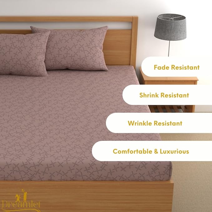 Dreamlet All Around Elastic Supersoft 210tc Premium Cotton Elastic Fitted Bedsheets With 2 King Size Pillow Covers | Brown