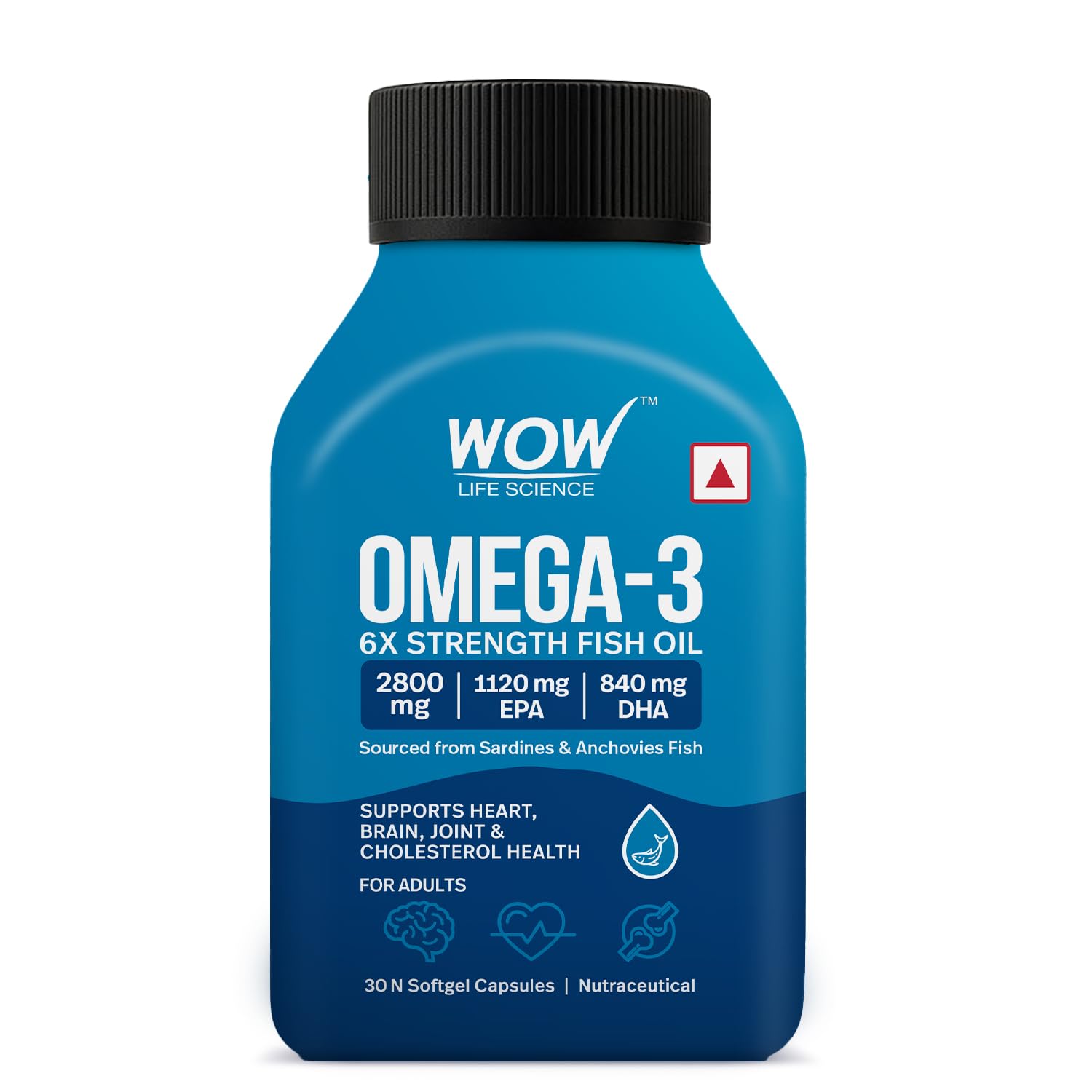 WOW Life Science Omegaâ€‘3 6X Strength Fish Oil Softgel Capsules | 2800 mg Fish Oil with 1120 mg EPA & 840 mg DHA | Supports Heart, Brain & Joint Health | Sourced from Sardines & Anchovies | 30 Softgel Capsules