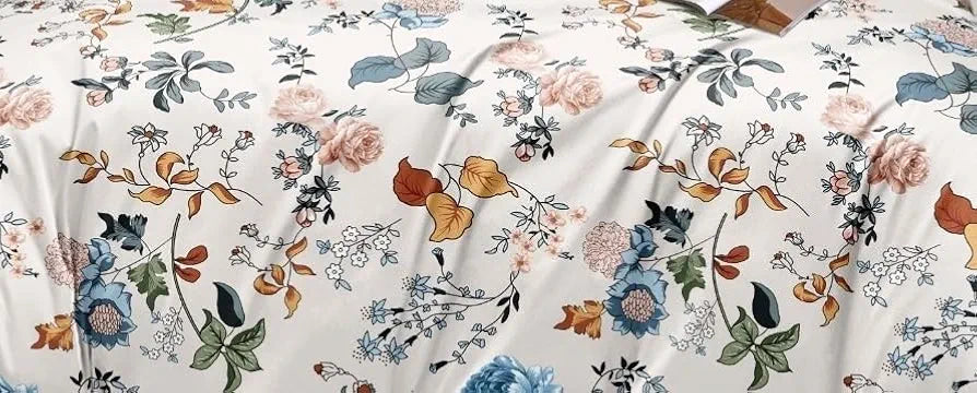 The Home Style Cotton Feel Glace Cotton Elastic Fitted All Around Printed Queen Size Double Bed Bedsheet wih 2 Pillow Cover Florenza
