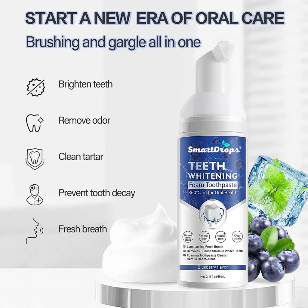 Smartdrops Teeth Whitening Mousse Foam Toothpaste Cleaning Gums Freshen Breath 60ml