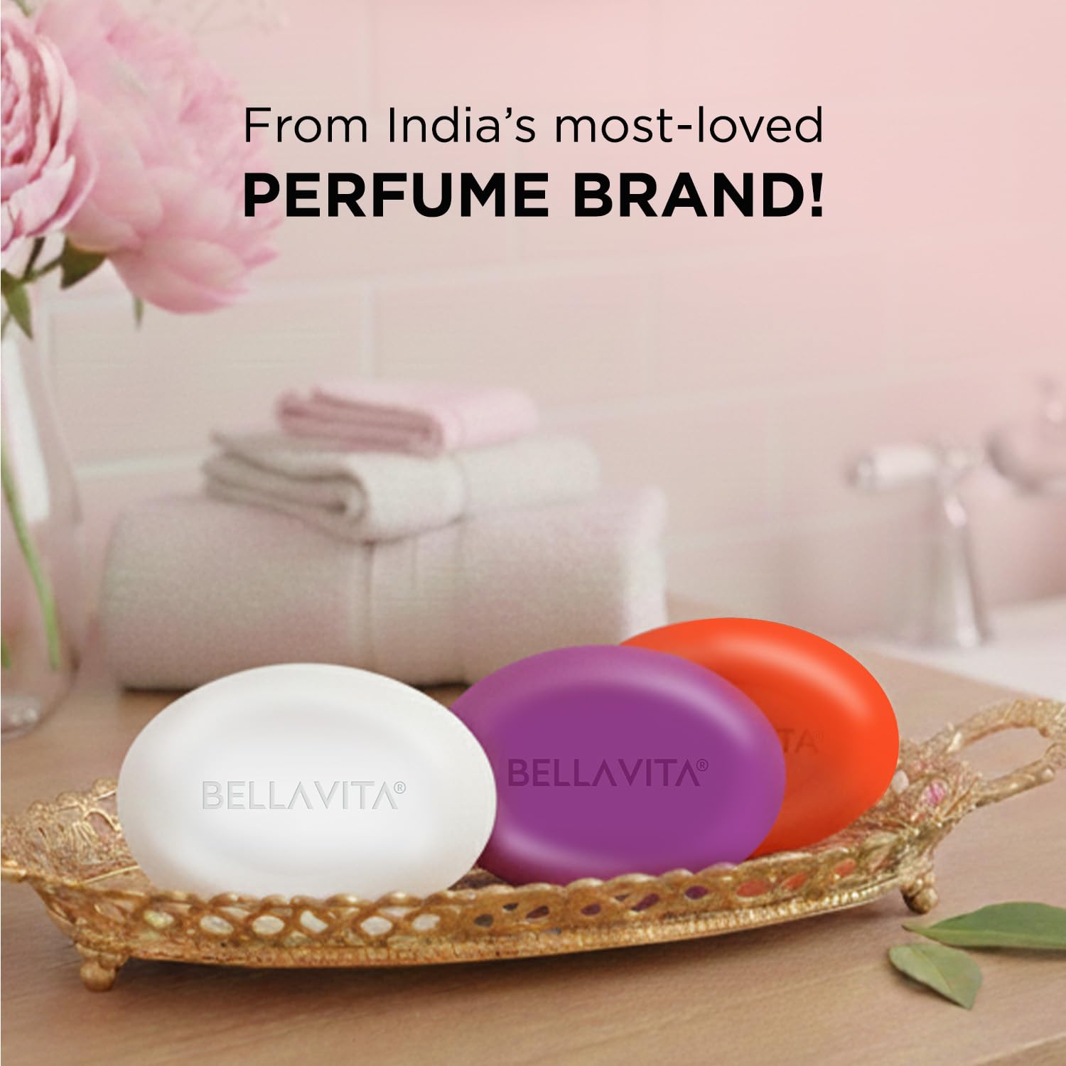 BELLAVITA Perfume Bathing Soap Bar for Women 3 x 100Gm with Pure Glycerin for Glowing Skin | Date, Glam and White Oud | Paraben and SLS Free