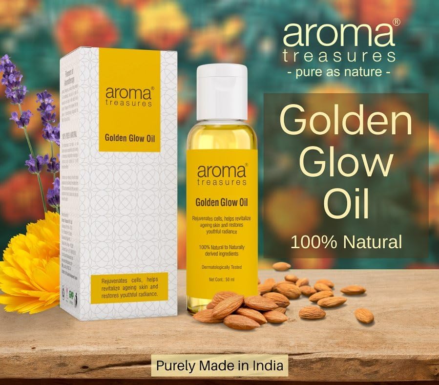 Aroma Treasures Golden Glow Facial Oil (50ml) – Turmeric & Calendula Anti-Pigmentation Blend for Youthful Radiance, 100% Natural | Deep Moisture, Dark Spot Reduction, Firmness & Glow Boost