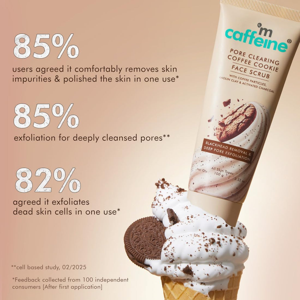 mCaffeine Pore Clearing Coffee & Cookie Face Scrub | Remove Blackheads, Detan & Exfoliate Dead Skin | 4.5% Exfoliants - Walnuts, Coffee, Charcoal, Clay | Glowing Skin Face Scrub for Women & Men - 100g