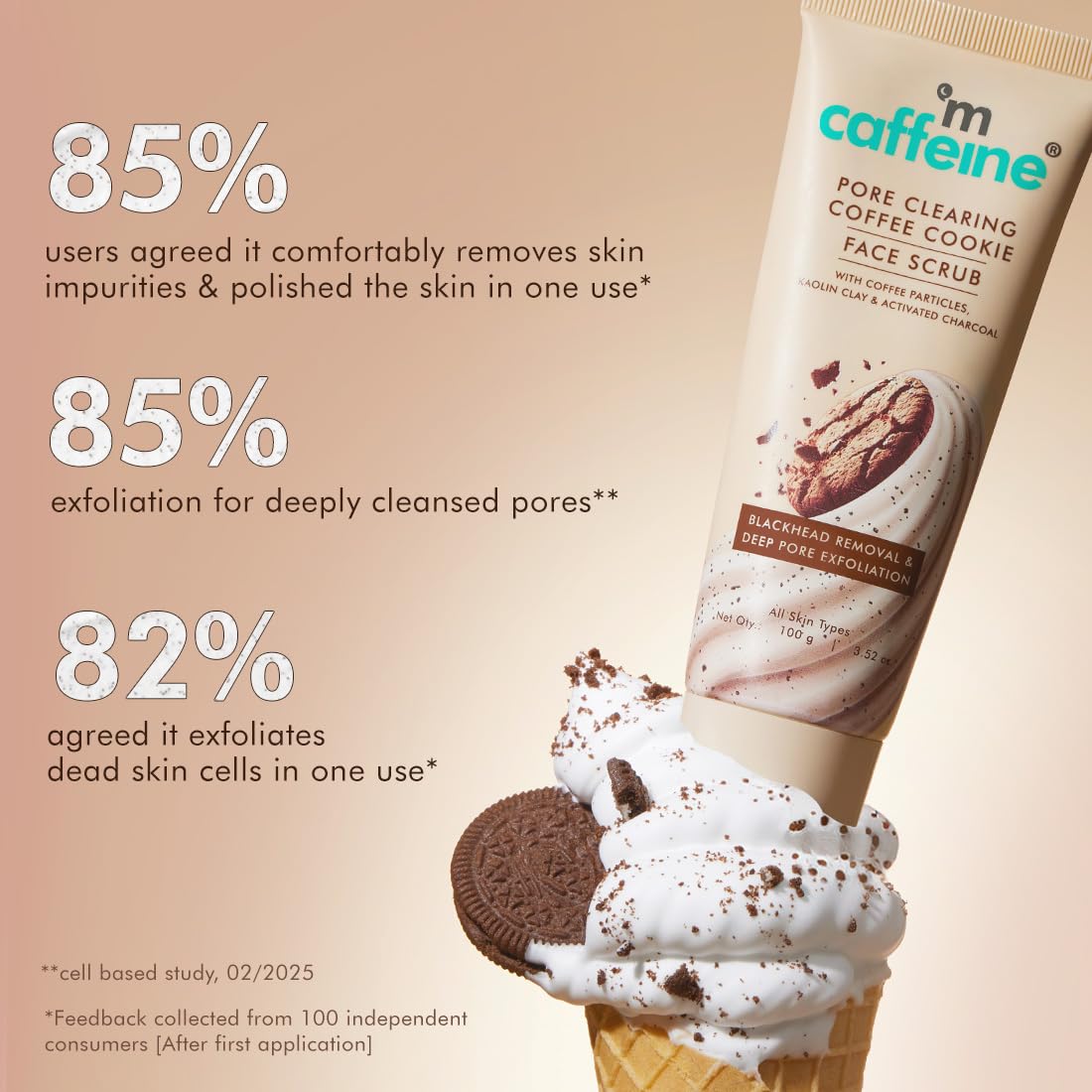 mCaffeine Pore Clearing Coffee & Cookie Face Scrub | Remove Blackheads, Detan & Exfoliate Dead Skin | 4.5% Exfoliants - Walnuts, Coffee, Charcoal, Clay | Glowing Skin Face Scrub for Women & Men - 100g