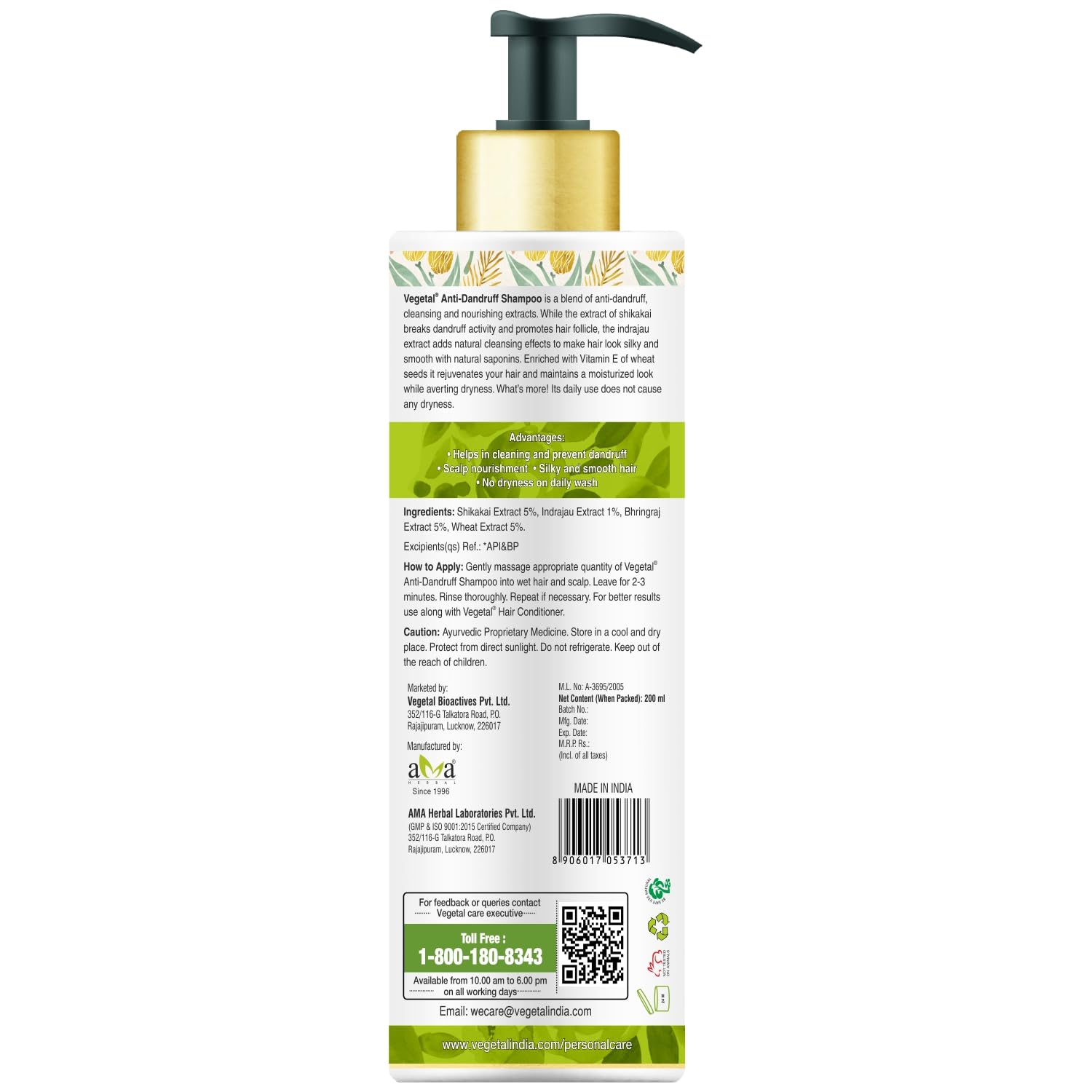 Vegetal Anti-Dandruff Shampoo - 200 gms