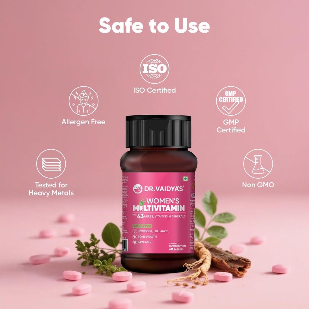 Dr. Vaidyaâ€™s Multivitamin for Women | Natural Multivitamin Enriched with Ayurvedic Herbs like Shatavari | Goodness of Calcium and Vitamin D3 tablets, Magnesium supplement, Vitamin B12 supplements & Herbal Extracts | (60 tablets) Pack of 1