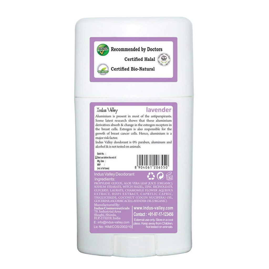 INDUS VALLEY Lavender Deodorant Stick for Unisex, 50g
