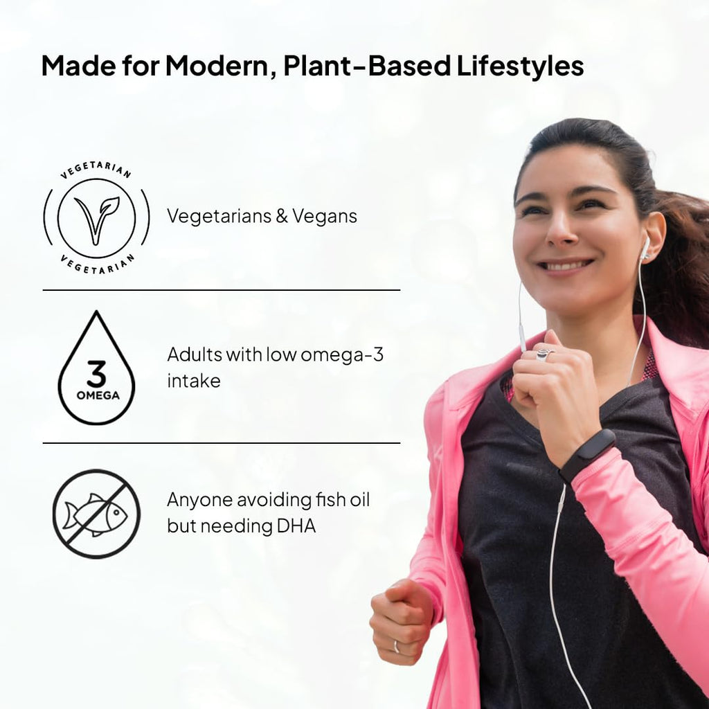 Miduty Veg Omega-3 500mg | 40% Algal DHA + EPA | High-Potency Plant-Based Omega-3 | No Fish Oil, No Fishy Burps | Veg Capsules for Men & Women - 30 Capsules