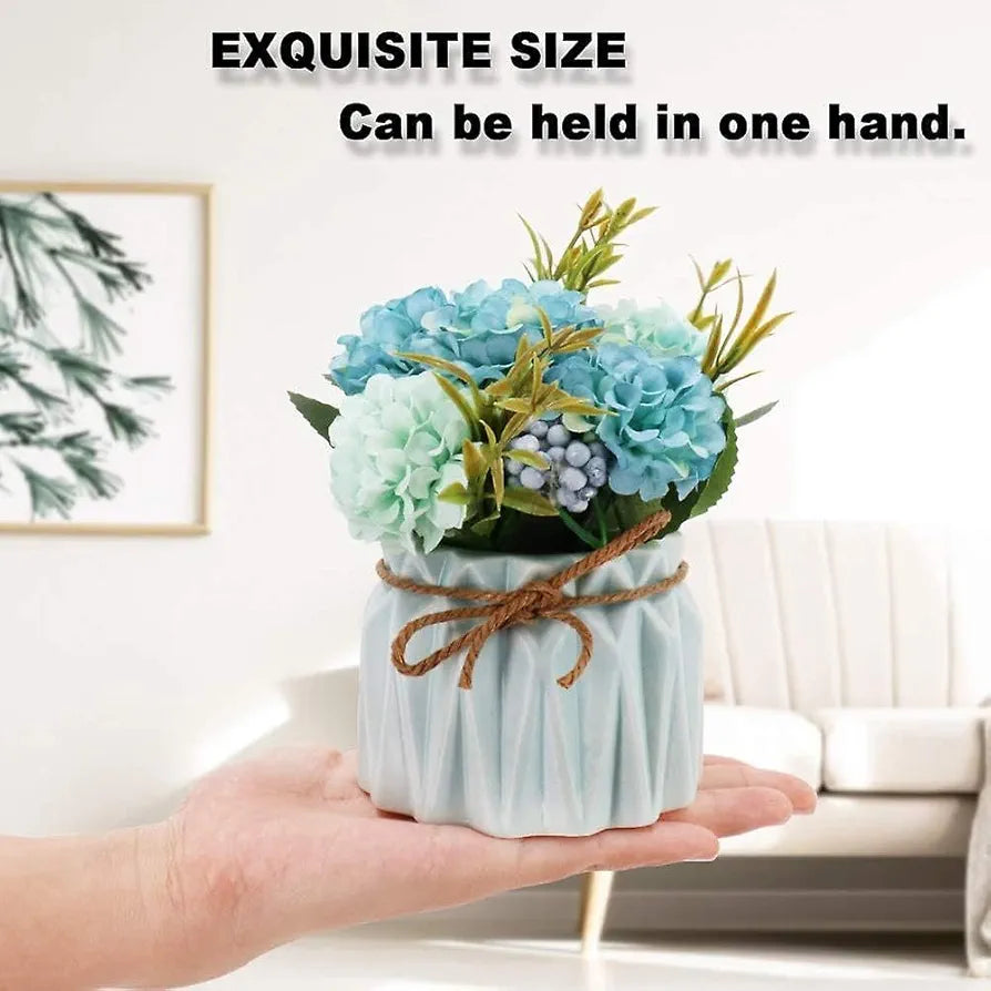 Artificial Flower with Ceramic Vase Hydrangea Bouquet Fake Flower Arrangements