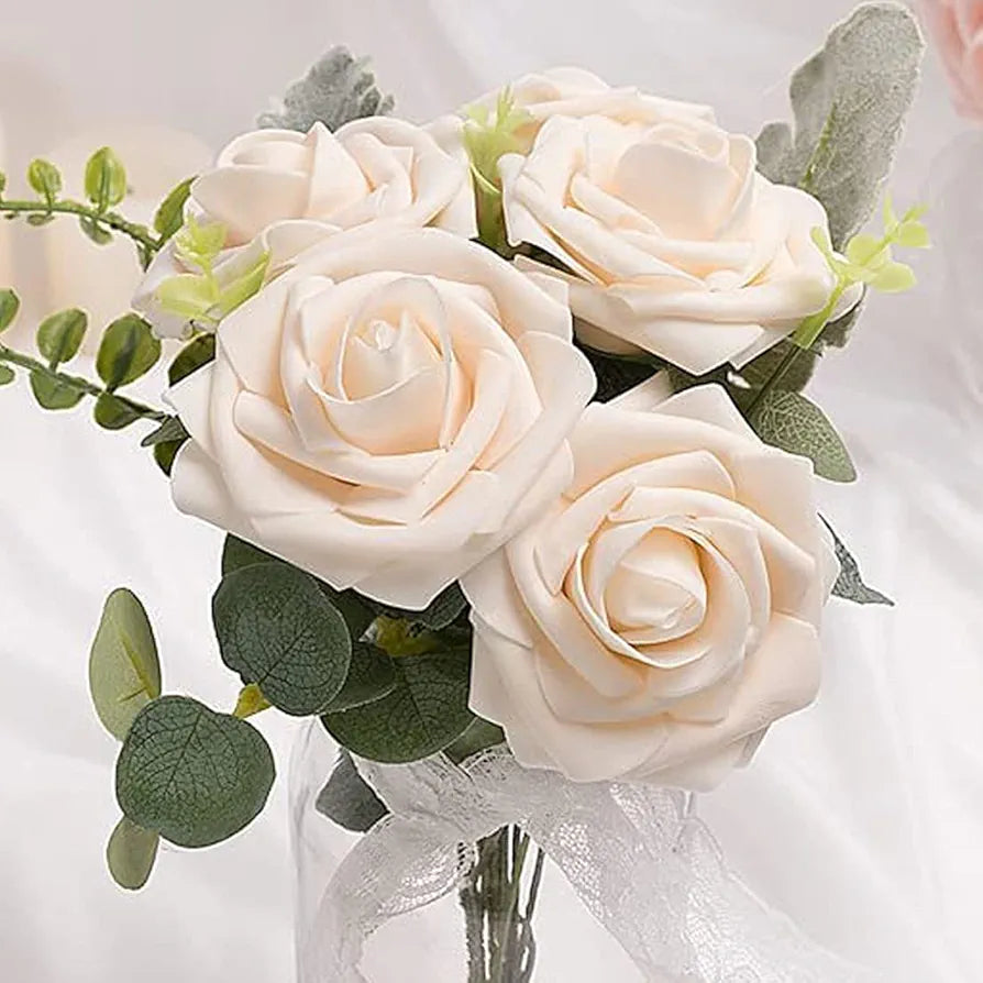 Artificial Flowers Champagne Roses W/Stem Rustic 25pcs Champagne