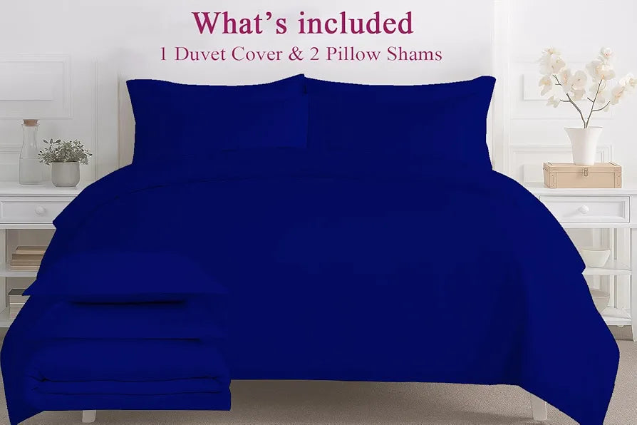Trance Home Linen Zippered 100% Cotton 200TC Satin Stripe King Size Duvet Cover Quilt Cover Blanket Cover Razai Comforter Cover with 2 Pillow Covers Colour Ink Blue