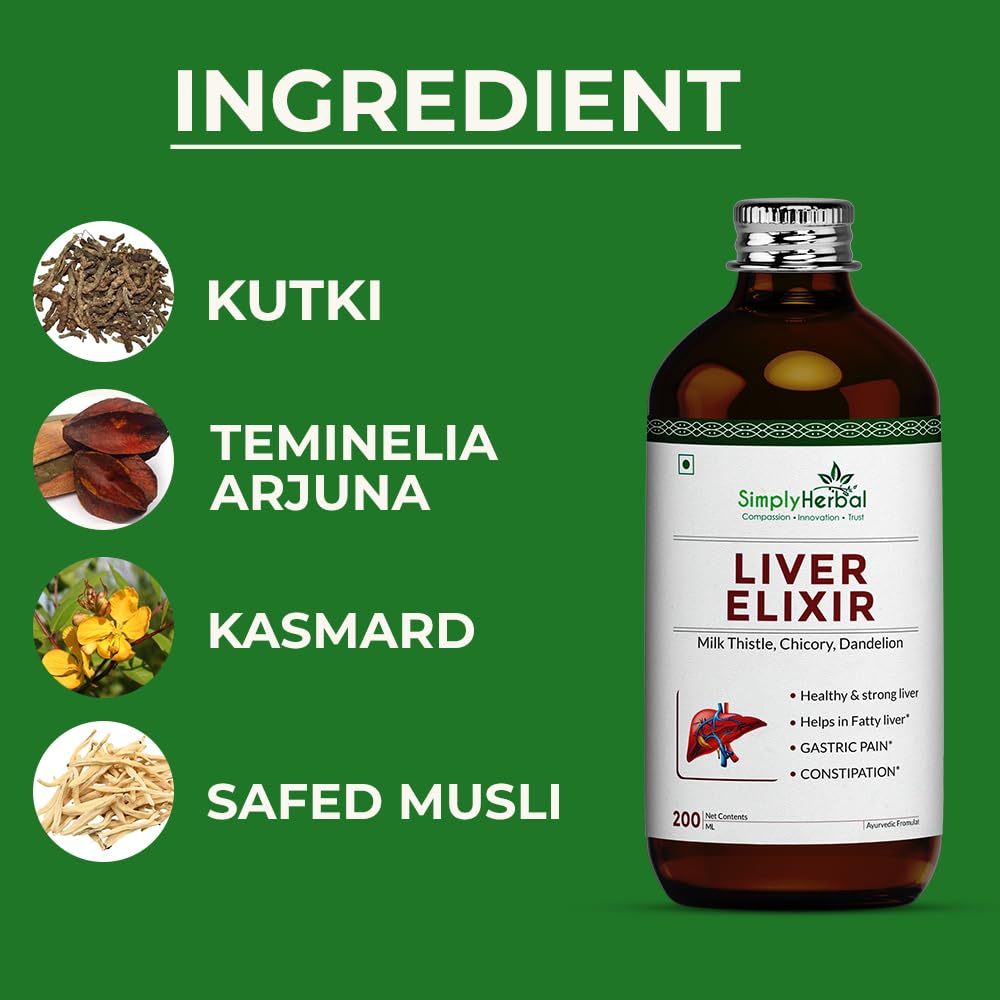 Simply Herbal Super Liver Elixir, Milk Thistle, Chicory, Dandelion | Healthy & Strong Liver, Boost Metabolsim & Improves Digestion (Pack of 1) 200ml each