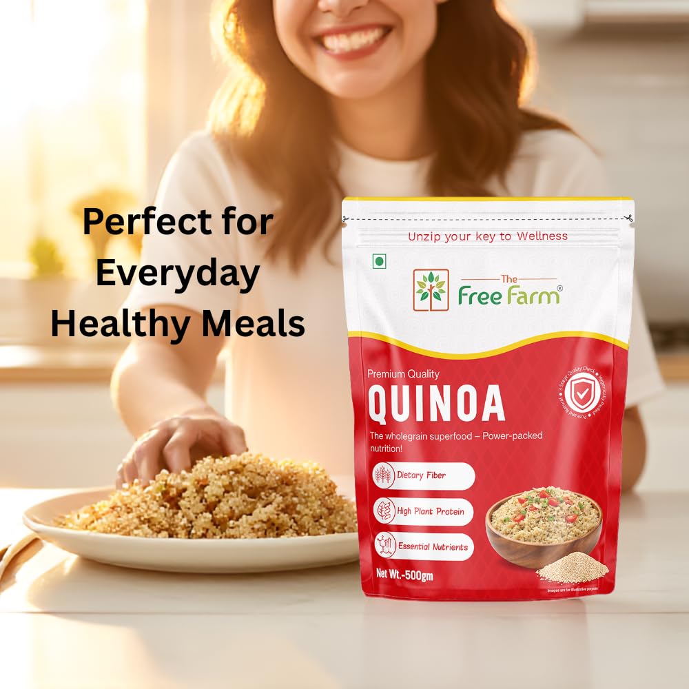 The Free Farm Wholegrain Premium Quinoa 500G | Gluten Free Quinoa Seeds, 14.68g Protein per serve, 20 Servings, High Fibre Supergrain