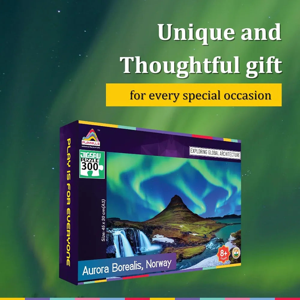 Playhills Night Sky Aurora Borealis 300 Piece Wooden Jigsaw Puzzle for Adults & Kids Digital Detox & Stress Relief Engaging for ADHD Autistic Game for 8+ Years