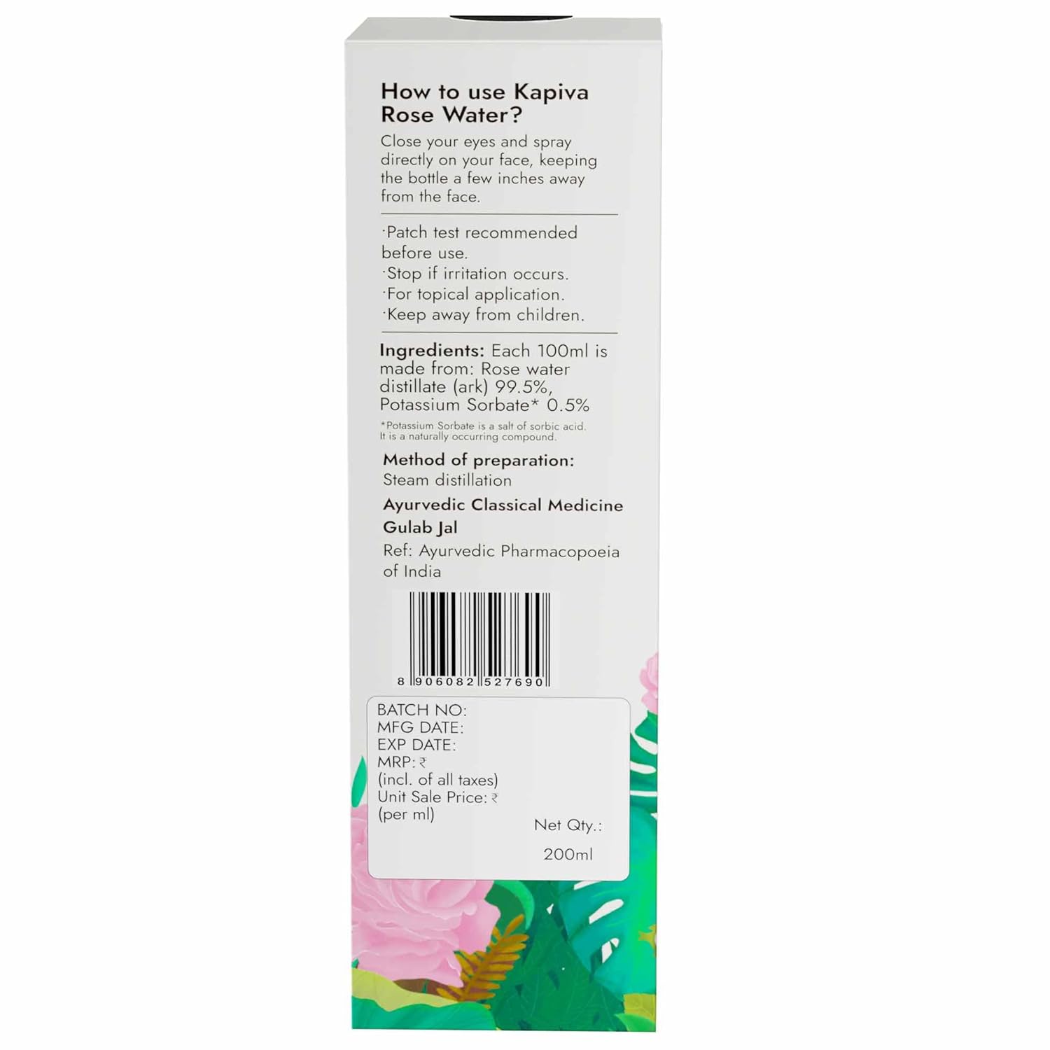 Kapiva Organic Rose Water/Gulab Jal Spray (200 Ml)|Premium Face Mist And Toner For Brighter And Hydrated Skin|Oil-Control, Unclog Pores